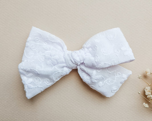 White Floral Eyelet Bow